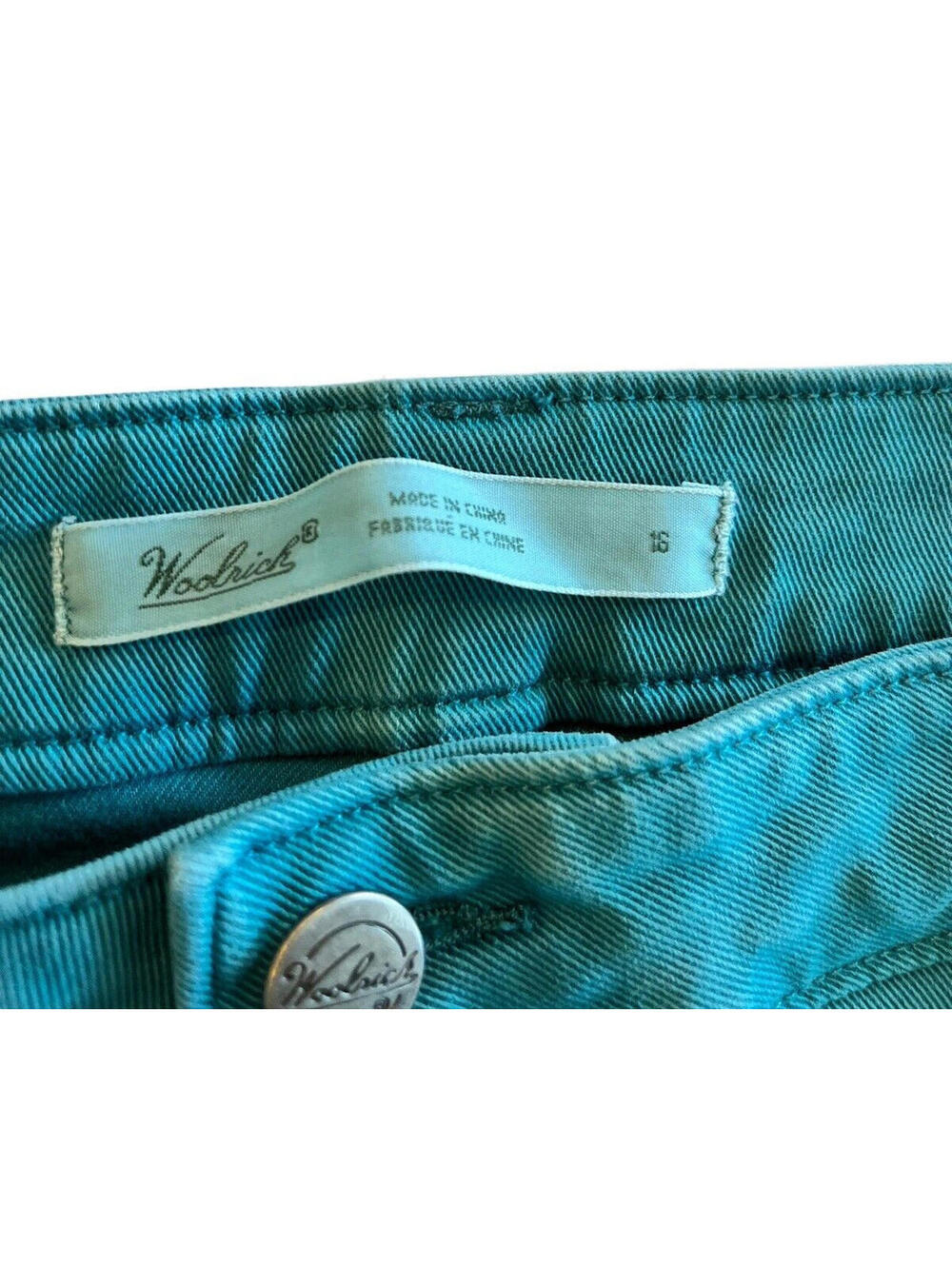 Woolrich Womens Slim Jeans Turquoise Stretch With Pockets Mid Rise Sz 16 - Picture 2 of 6